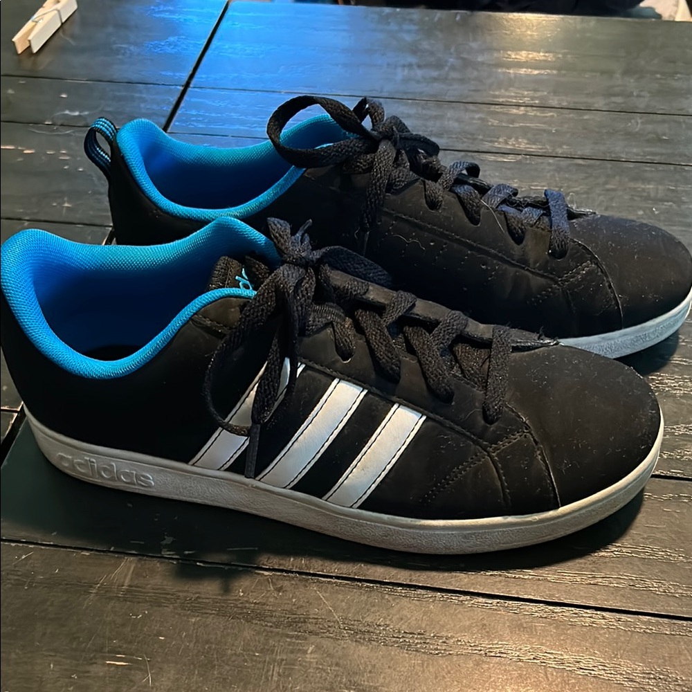Adidas Black and Blue Sneakers with Signature Stripes